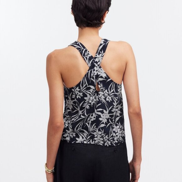 Madewell Crisscross-Back Sleeveless Top in Floral Cupro-Blend 4 - Picture 2 of 15